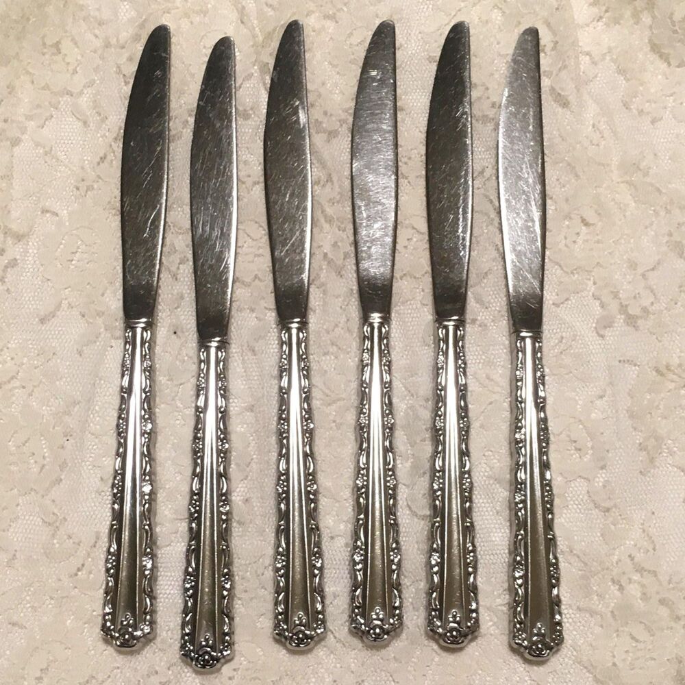 Vintage Oneida Cherie Pattern Deluxe Stainless Dinner Knives, Set of 6 Elegant